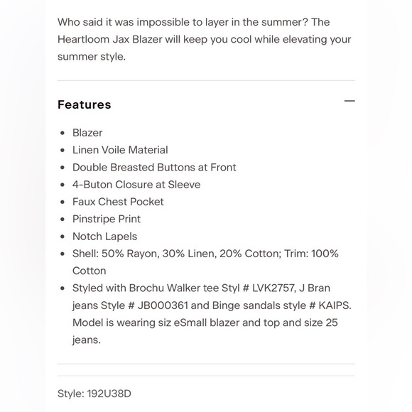 Heartloom Jax Blazer Linen Cotton Blend Double Breasted Small - Picture 6 of 6